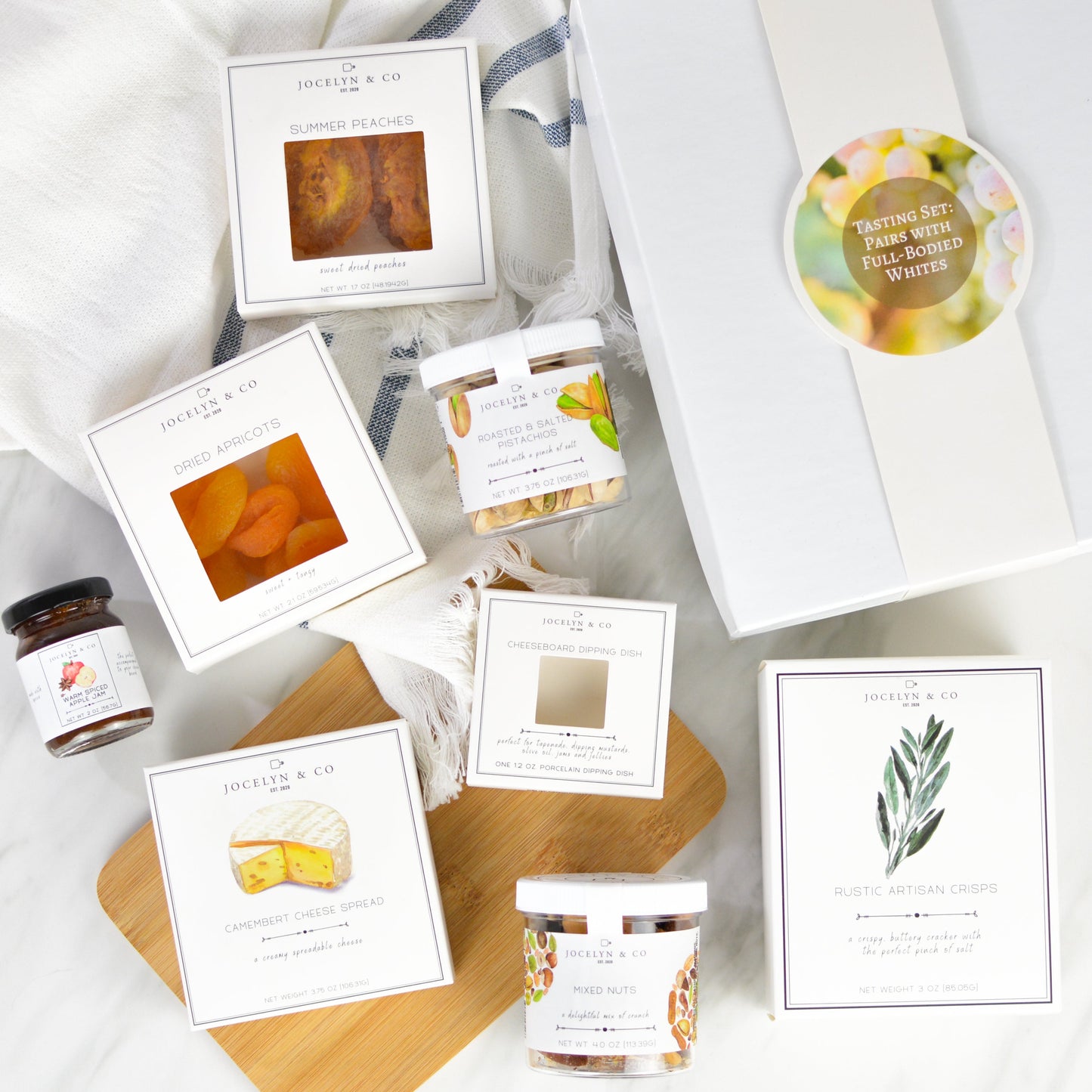 Full Bodied White Wine Tasting Set ā White wine tasting gift with gourmet pairings